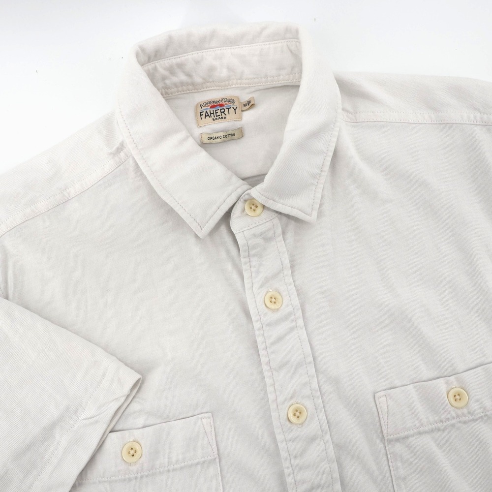 Faherty Brand Men Organic Cotton‎ Short Sleeve Button Up Shirt Size M Minor Flaw